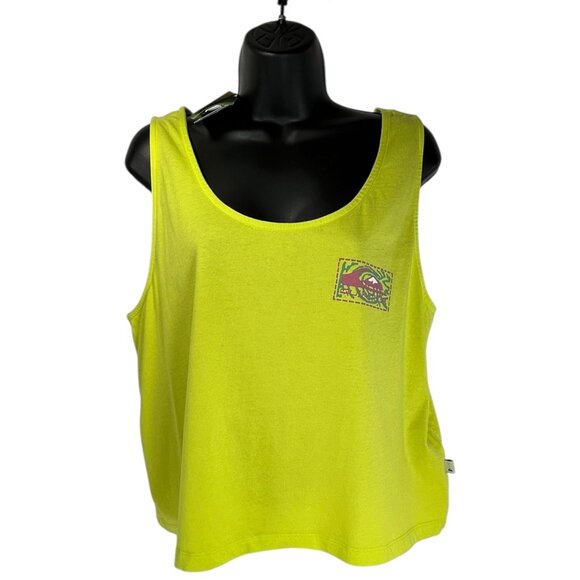 QUIKSILVER Crop Tank Top Sz L Bundle of 2 Lime Green Peach Orange Graphic Cotton - Picture 3 of 16